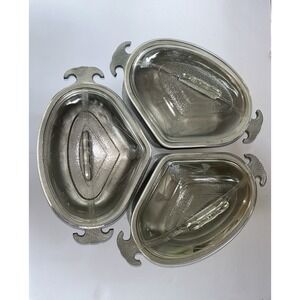 Vintage Guardian Service Aluminum Set Of 3 Triangle Heart Shape with Glass Lids